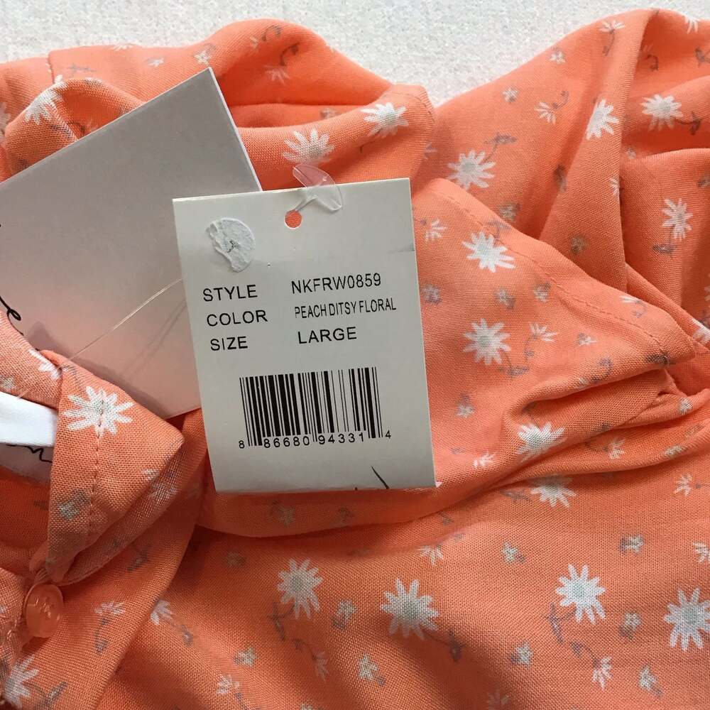 Love Fire Peach Orange Floral Print Wrap-Style Midi Romper Dress Large - Picture 11 of 11